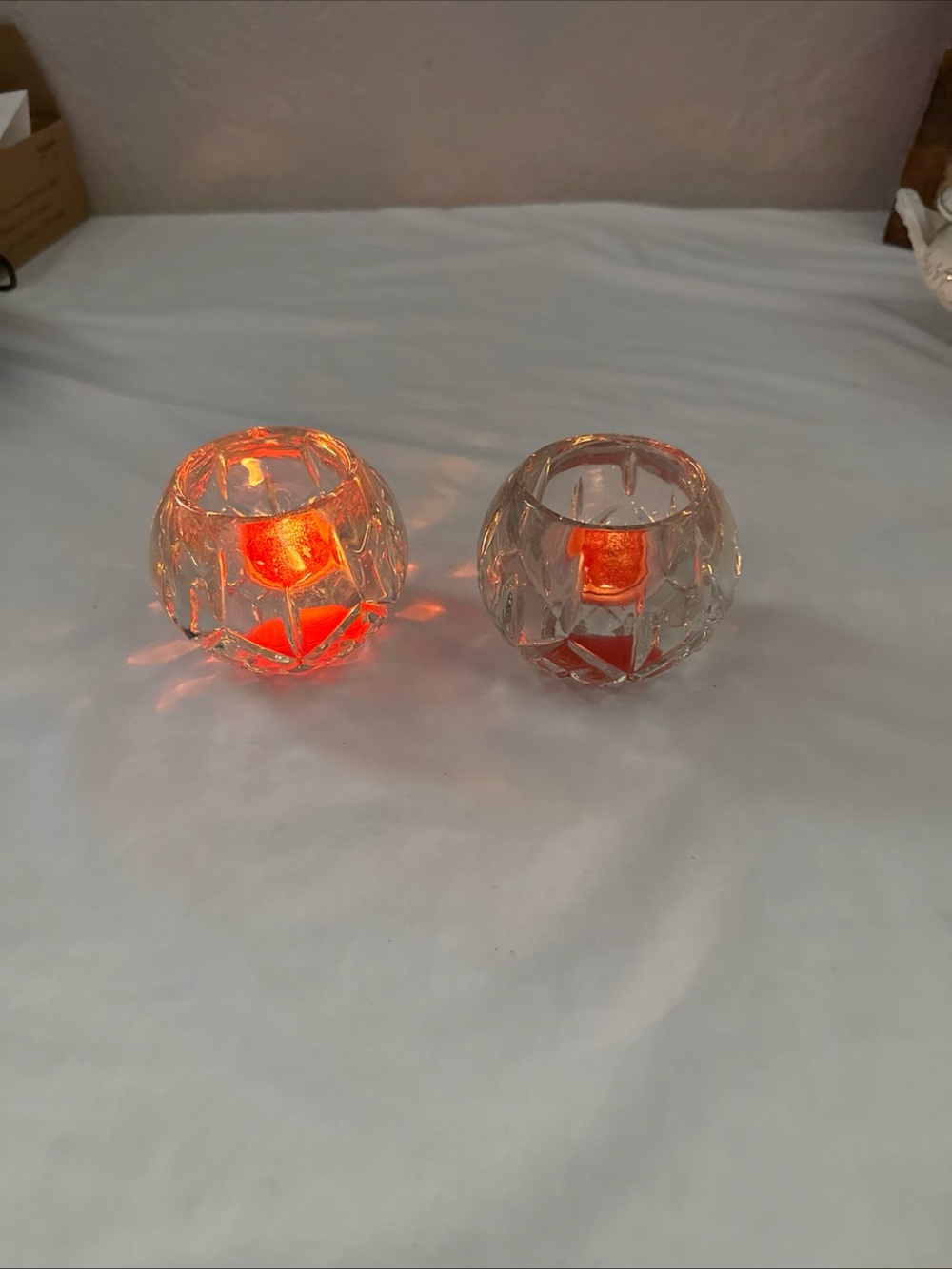 2 VTG HOMCO HOME INTERIORS HEAVY CUT GLASS ROUND VOTIVE CANDLE HOLDER